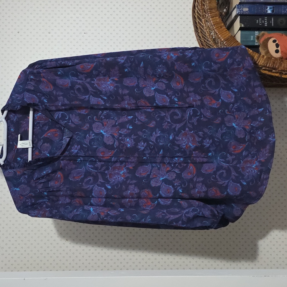 Joie Navy and Red Floral Blouse